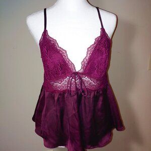 Victoria's Secret Babydoll Coguette Lace Lingerie Size L Bordo Purple